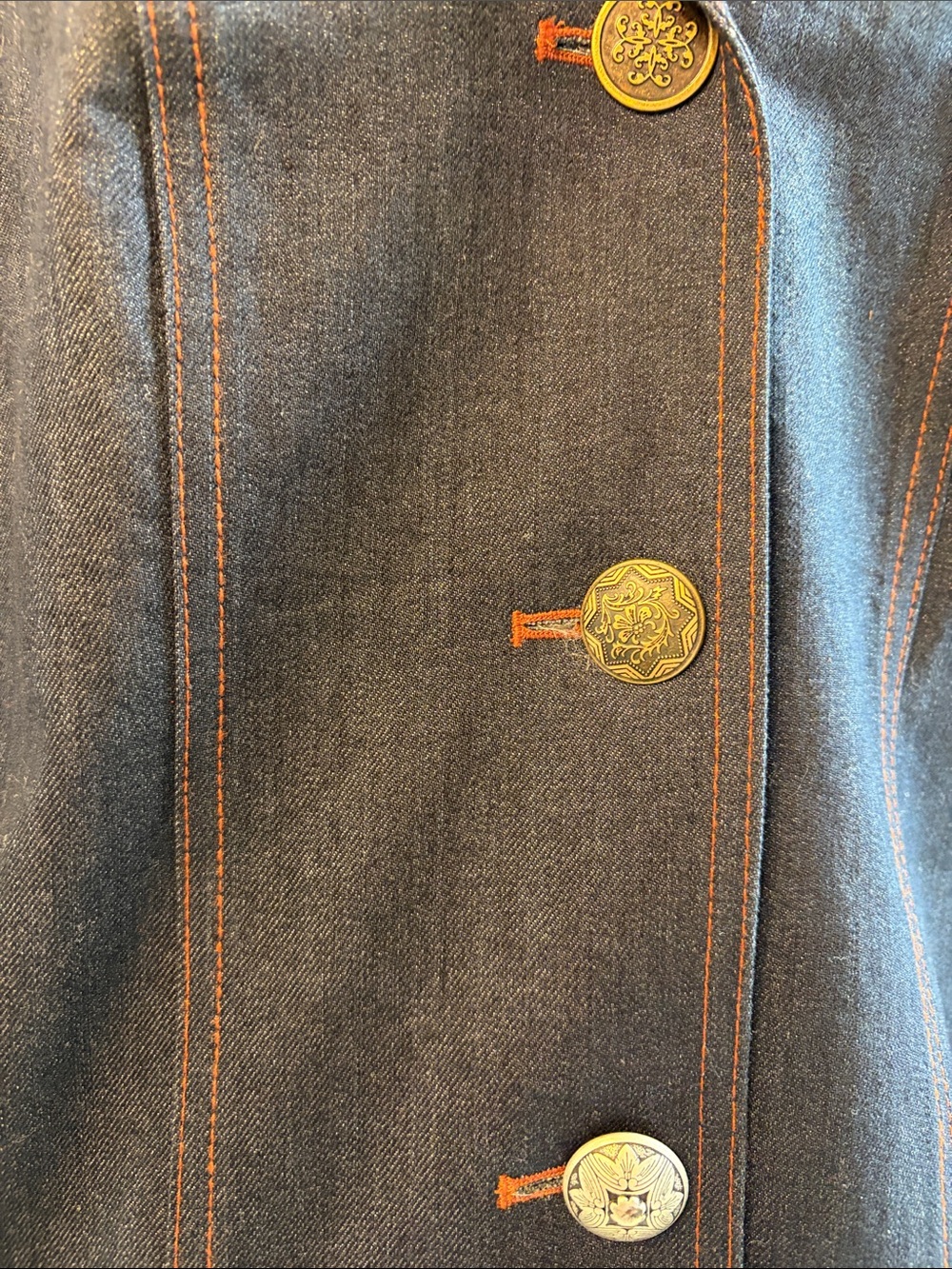 Women's Dark Blue Denim Tailored Jacket with Back Embroidered - Picture 4 of 13